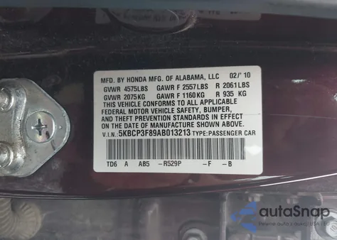 2010 Honda Accord 3.5 Ex-L from USA, damaged, VIN 5KBCP3F89AB013213